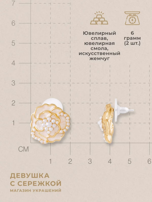 Сережки «Белая роза» — фото 3